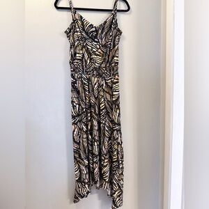 Leaf Print Maxi Vacation Dress Smocked Waist Medium Resortwear Summer2026